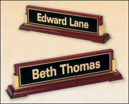 Rosewood Piano-Finish Desk Nameplate with Gold Metal Accents